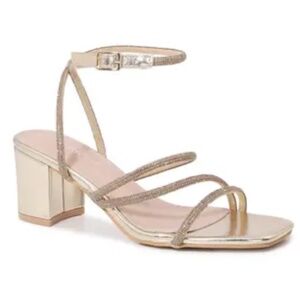 NWOT Berness Gold Strappy Lotus Rhinestone Heel / Sandal (Size 6.5)